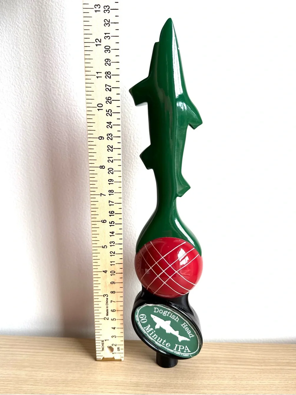 Dogfish Head Craft Beer Bar Tap Handle 60 Minute IPA Green Shark Bocce Ball EUC